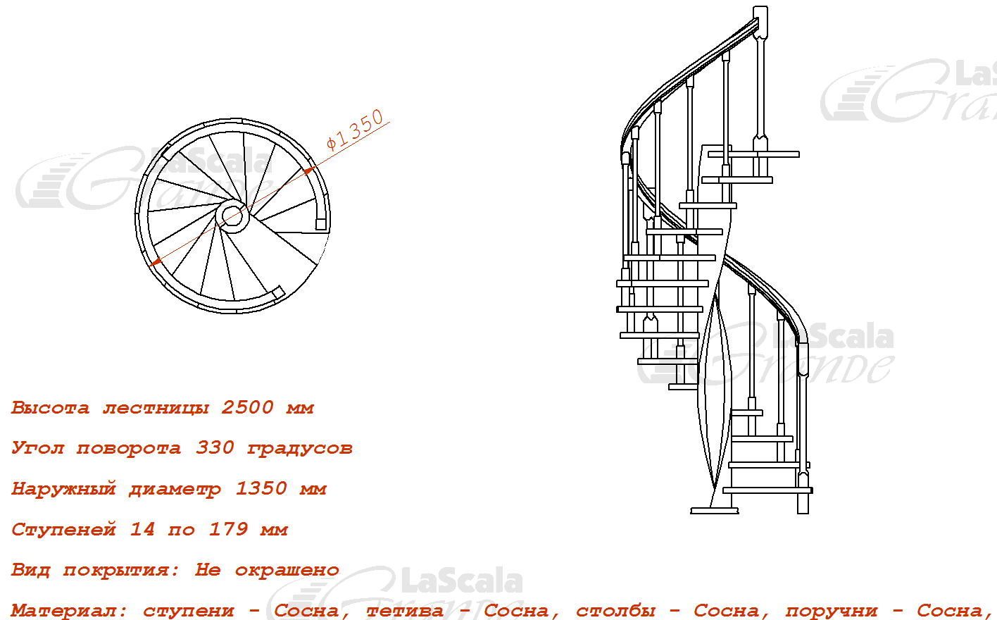 Схема винтовой лестницы с размерами